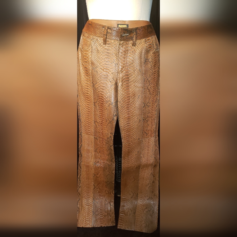 Manual genuine Python snakeskin reptile  brown cognac pants trouser. - Picture 12 of 16